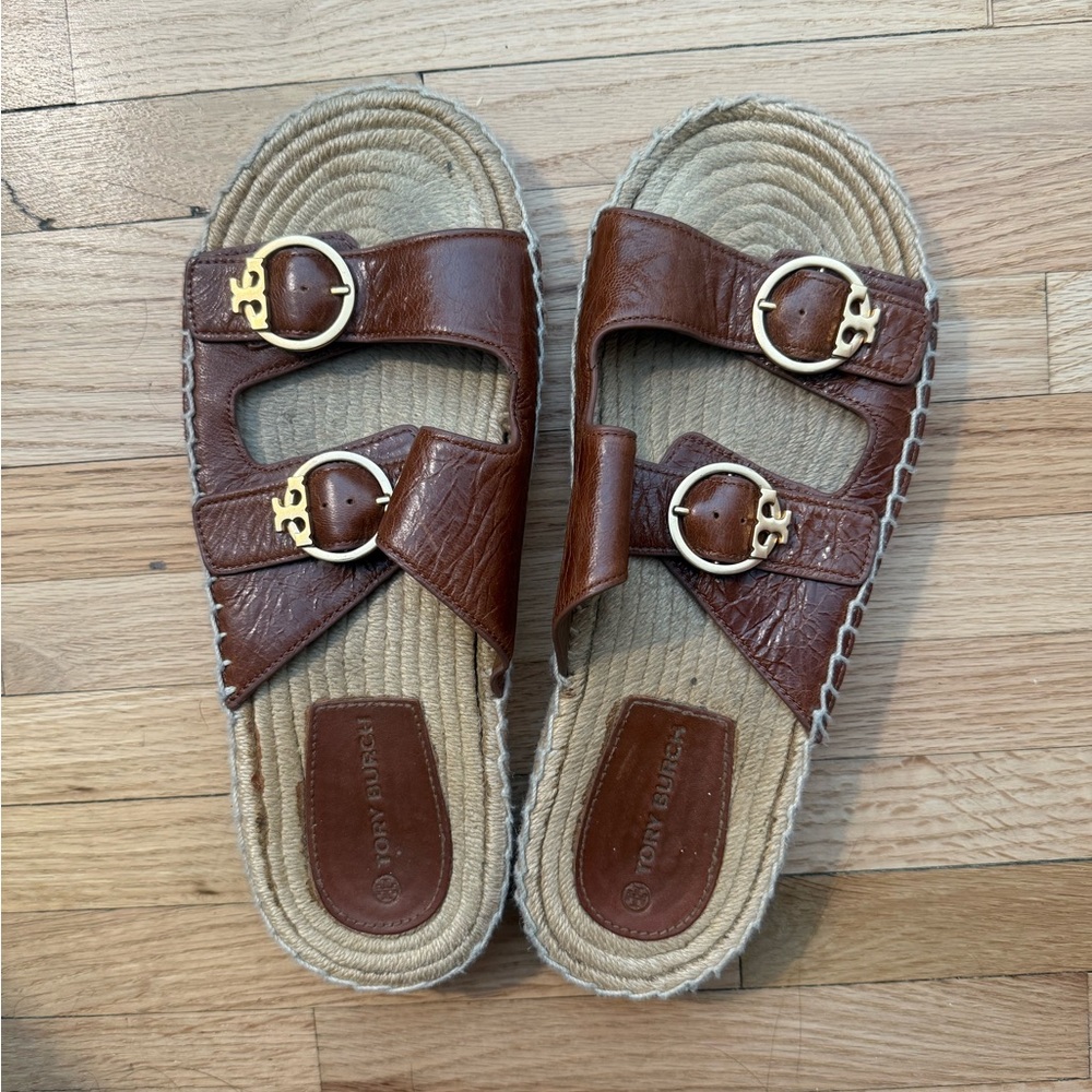 Tory Burch Brown Leather Slide Sandals